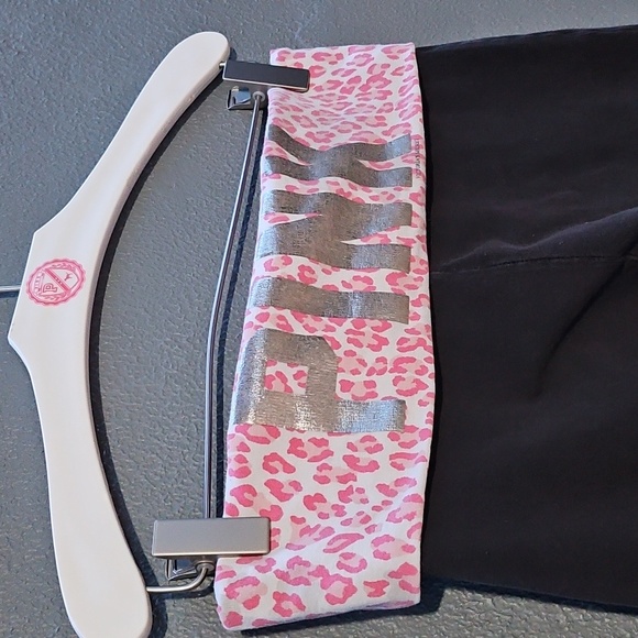 Victoria's Secret PINK Black w/ Pink Leopard Print Foldover Leggings/Yoga Pants. - Picture 5 of 13